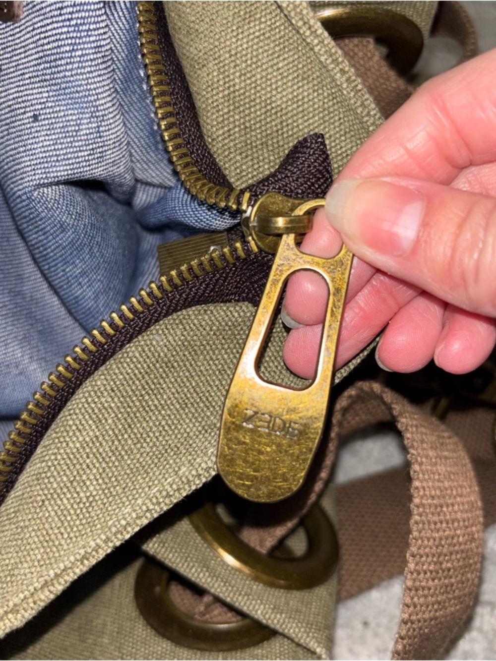 ZEDE Paris Pont Des Arts Mini Olive Canvas Leather Bag Tote W Crossbody Strap - Picture 12 of 15